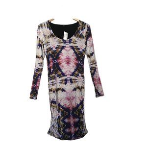 Switch Las Vegas Multicolored Stretch Long Sleeve Scoop Neck Bodycon Dress Sm